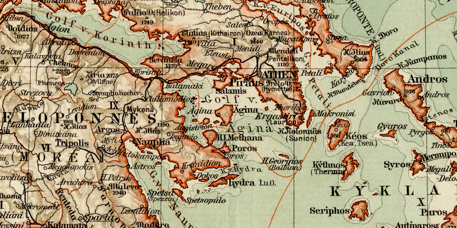 Griechenland ca 1897 historische Karte Lithographie