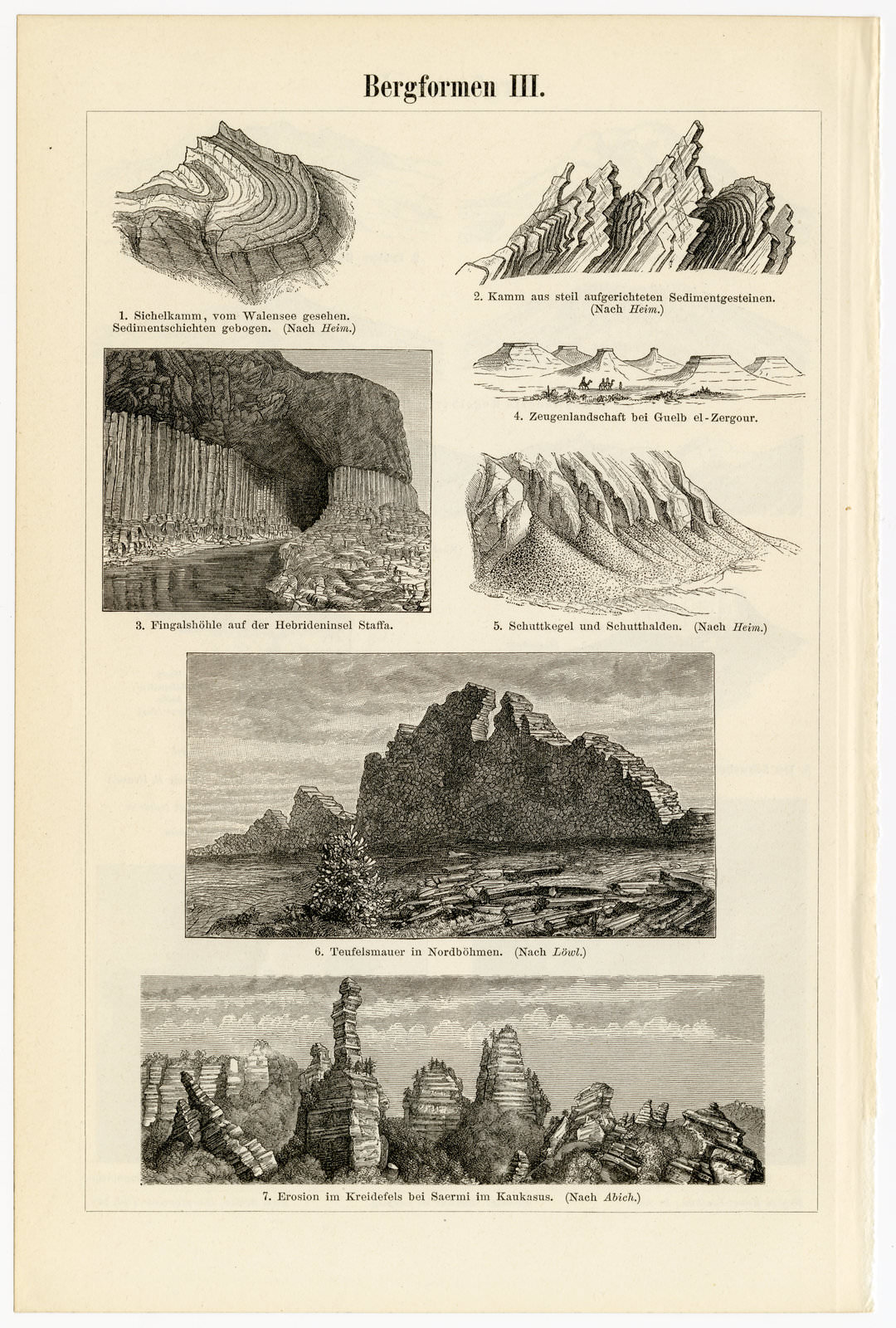 Bergformen II - III ca 1900 historische Bildtafel Holzstich