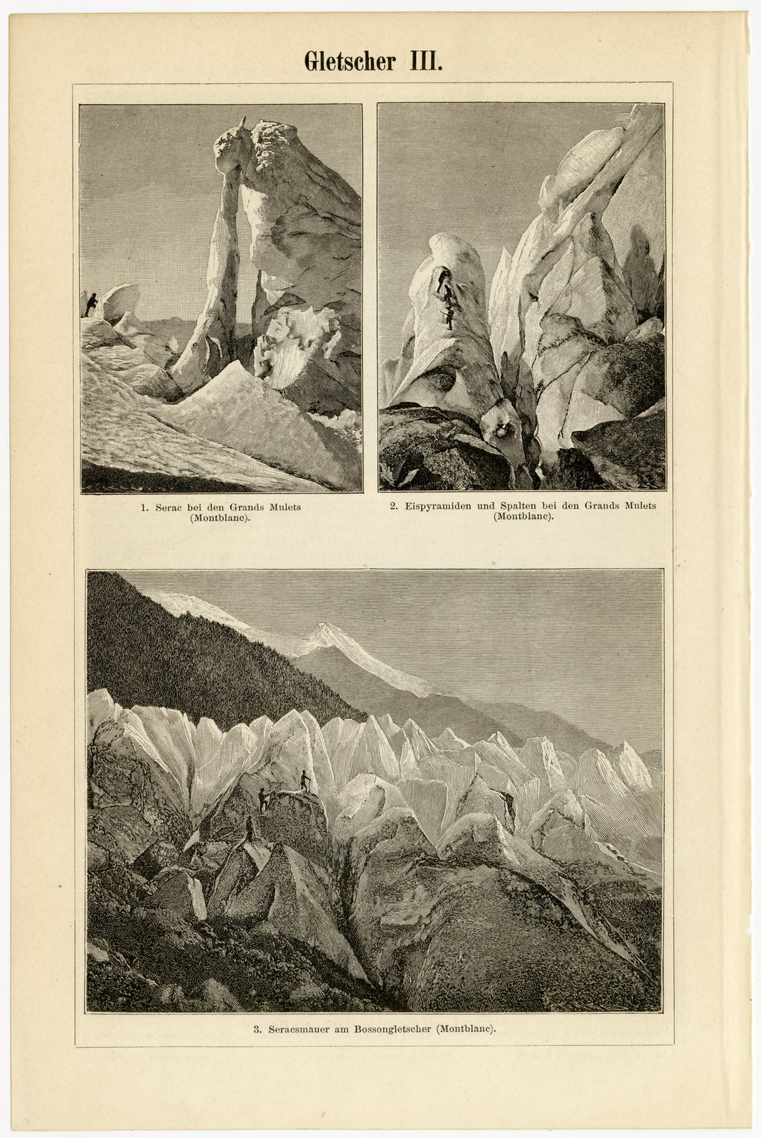 Gletscher II - III ca 1894 historische Bildtafel Holzstich