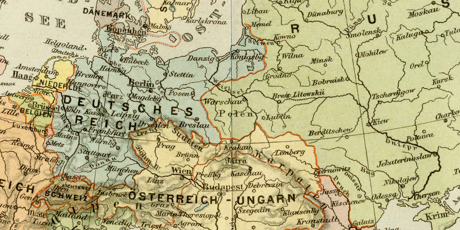 Europa politische Übersicht ca 1894 historische Karte Lithographie