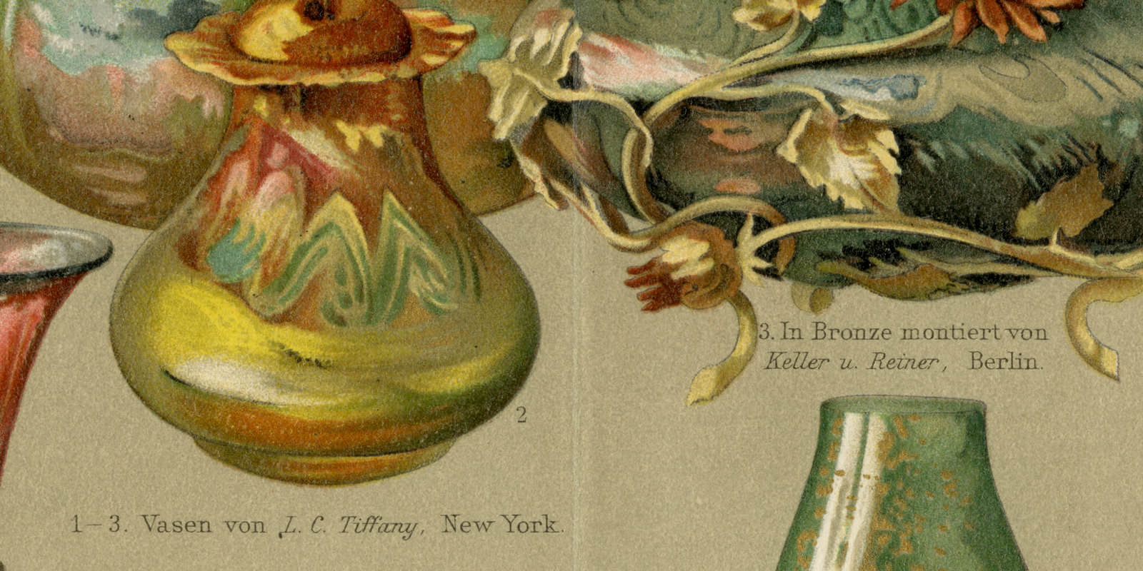 Moderne Glaskunstindustrie ca 1900 historische Bildtafel Chromolithographie
