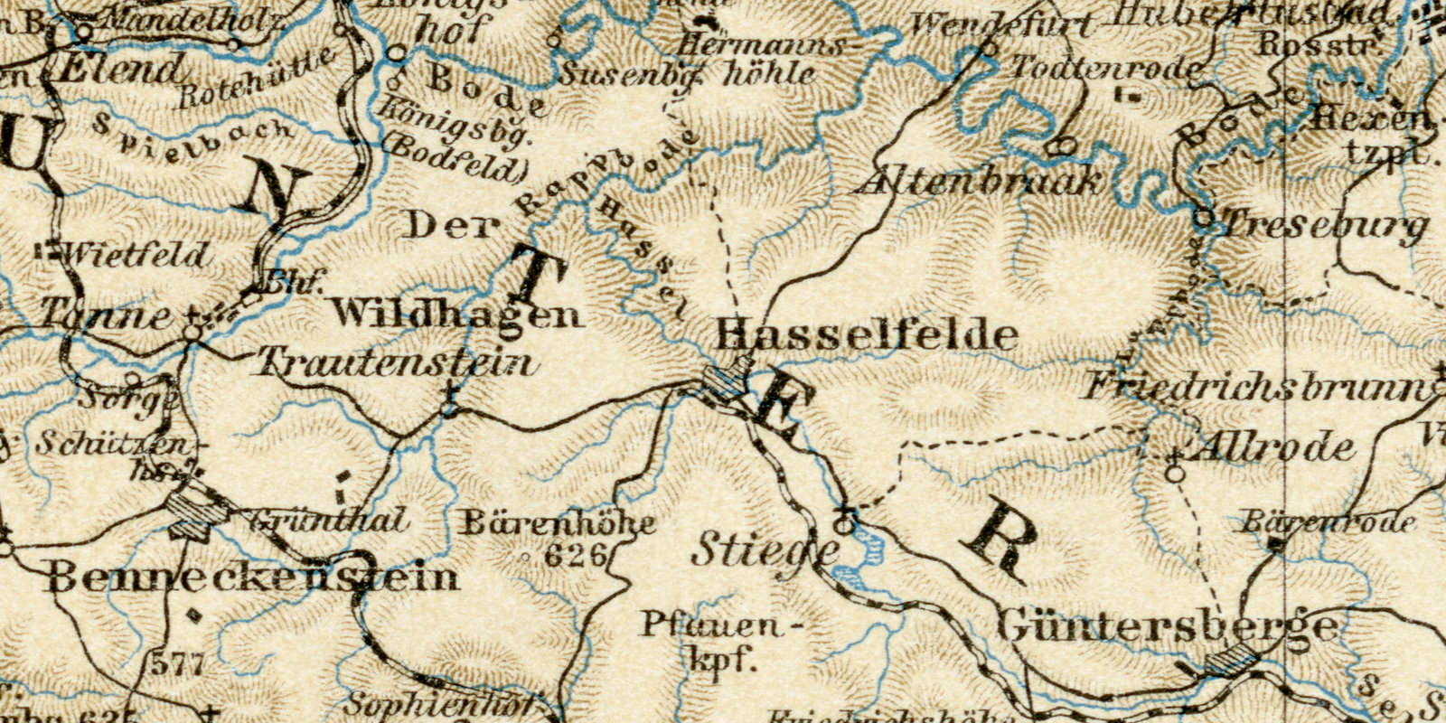 Harz historische Landkarte Lithographie ca 1898