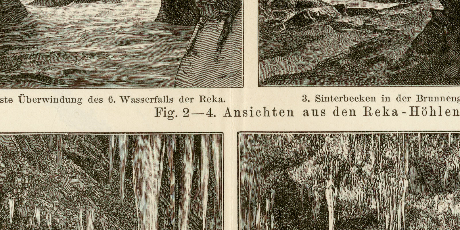 Höhlen I - II ca 1898 historische Bildtafel Holzstich