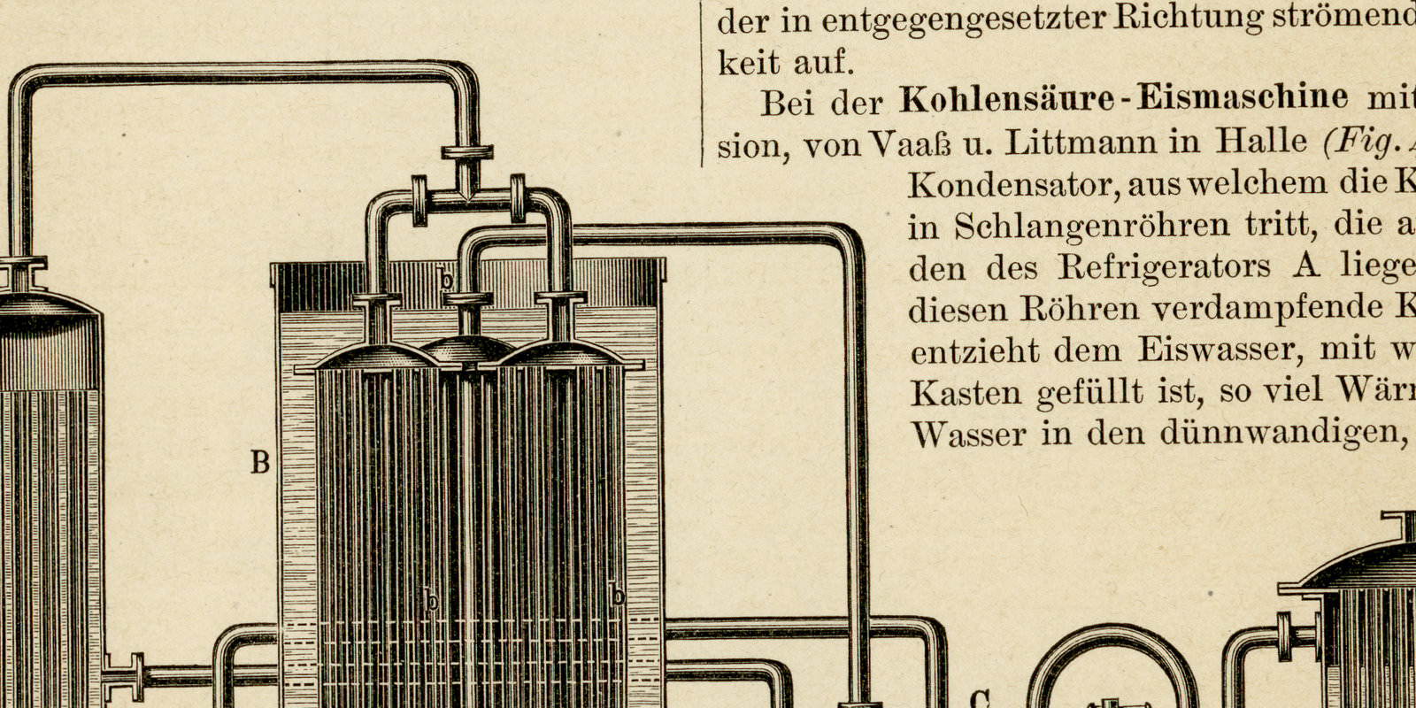 Eismaschinen ca 1893 historische Bildtafel Holzstich