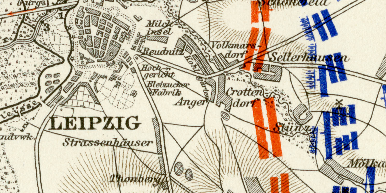 Die Völkerschlacht von Leipzig historische Militärkarte Lithographie ca 1899