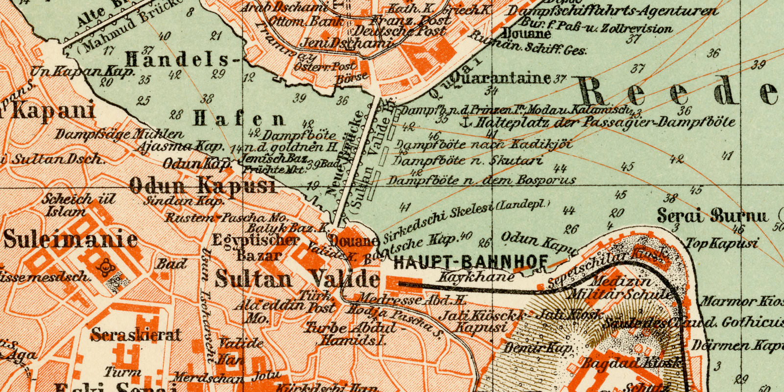 Konstantinopel ca 1895 historischer Stadtplan Lithographie
