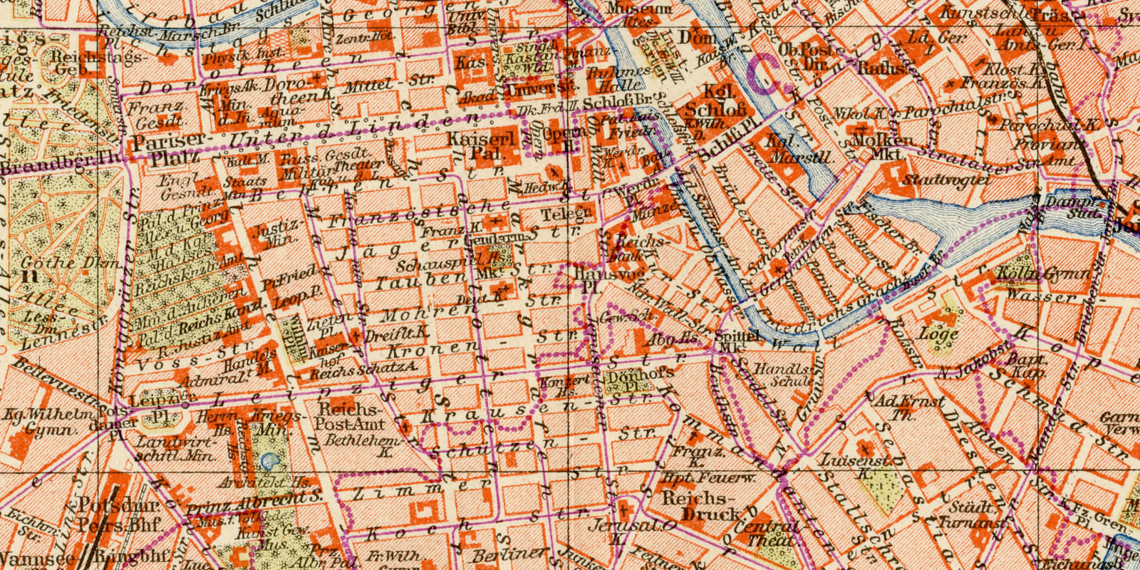 Berlin ca 1898 historischer Stadtplan Lithographie