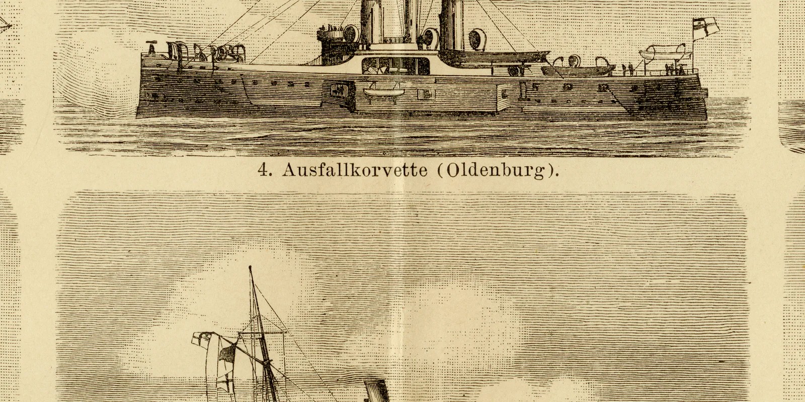 Kriegsschiffe ca 1886 historische Grafik Holzstich