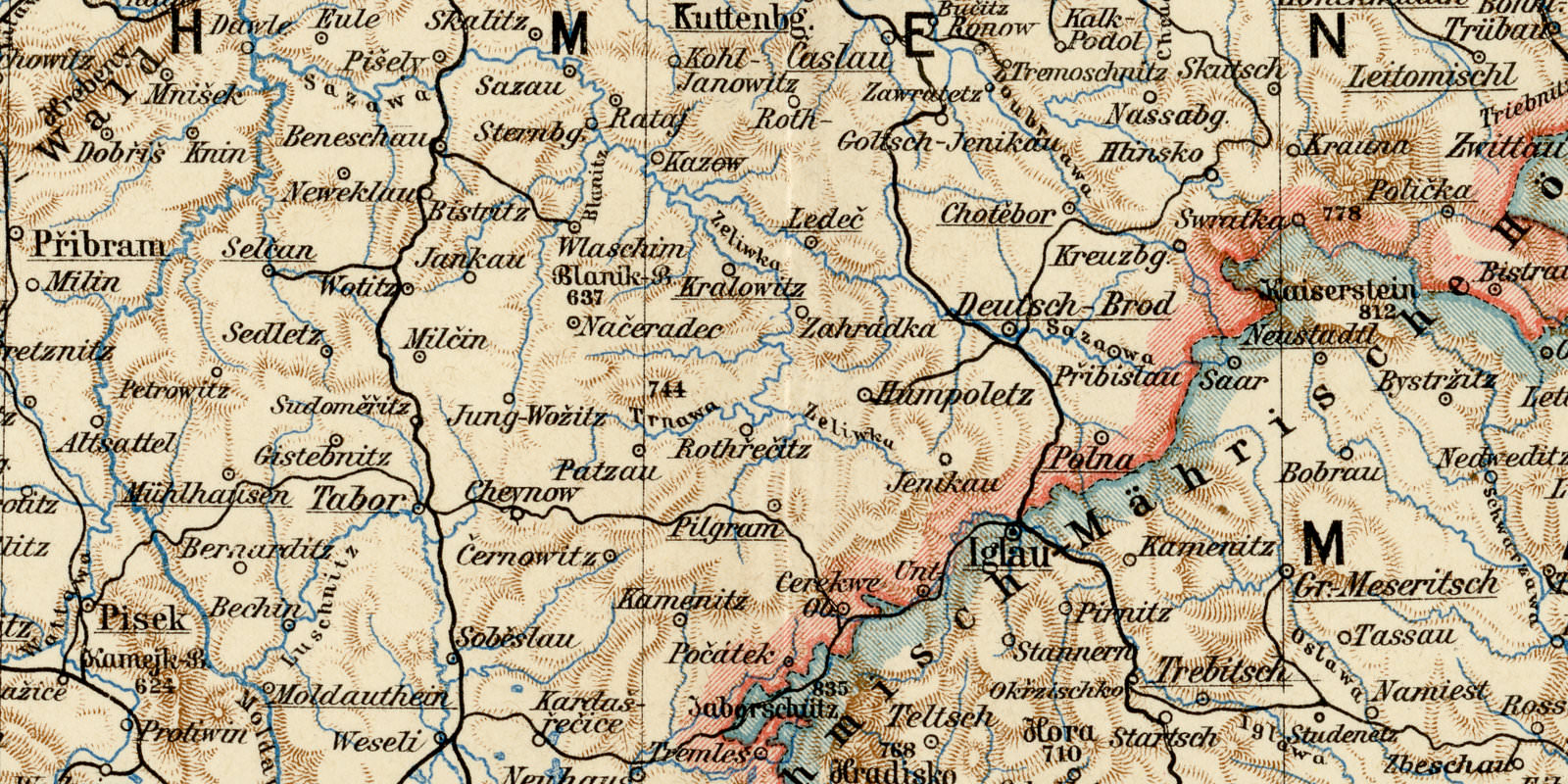 Böhmen Mähren Österreich Schlesien ca 1896 historische Karte Lithographie