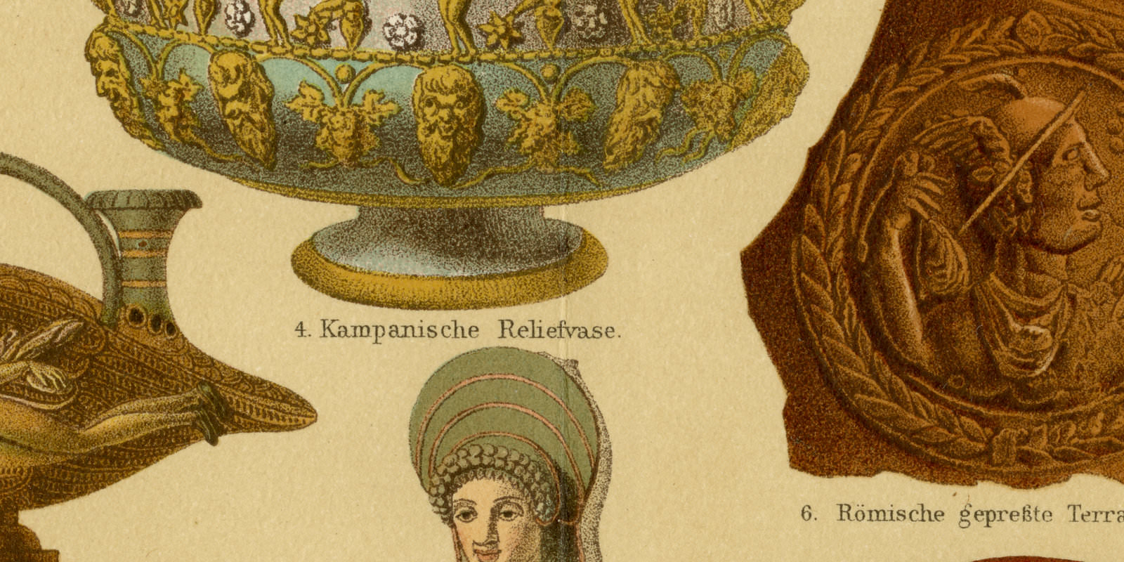Antike Terrakotten ca 1897 historische Bildtafel Chromolithographie