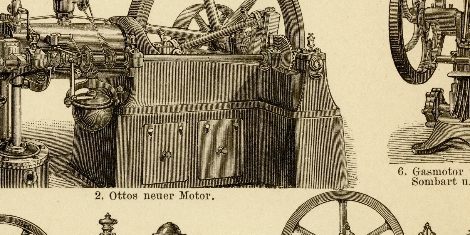 Gaskraftmaschinen ca 1884 historische Grafik Holzstich