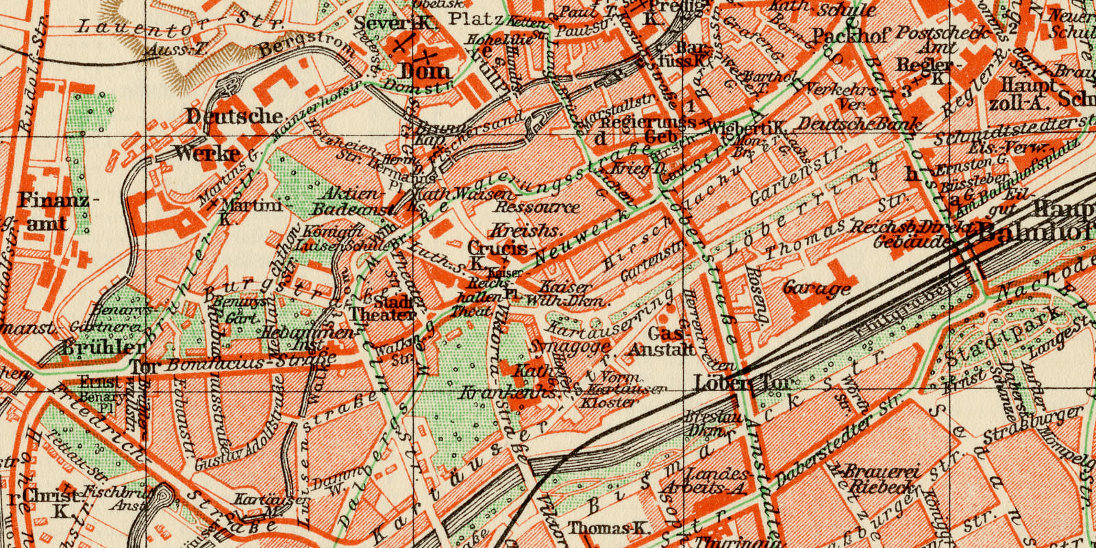 Erfurt ca 1933 historische Karte Lithographie