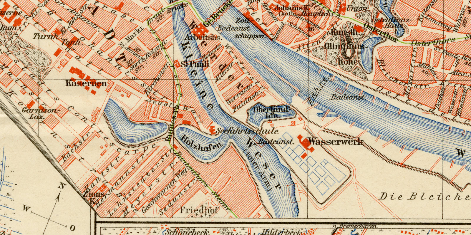Bremen Bremerhaven ca 1898 historischer Stadtplan Lithographie