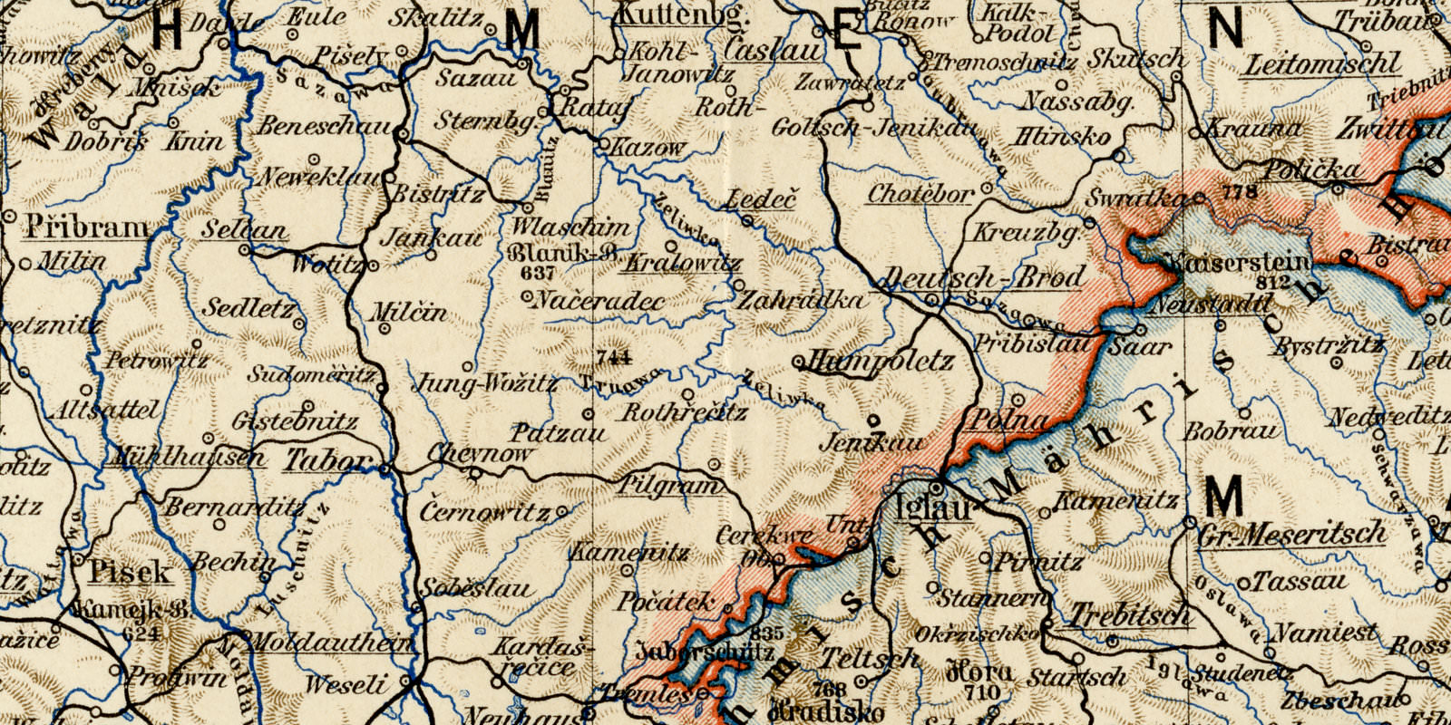 Böhmen Mähren Österreich Schlesien ca 1899 historische Karte Lithographie