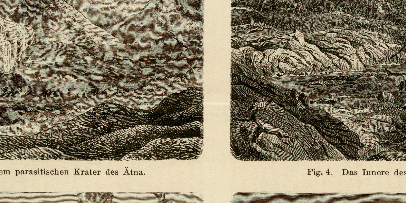 Vulkane ca 1897 historische Bildtafel Holzstich