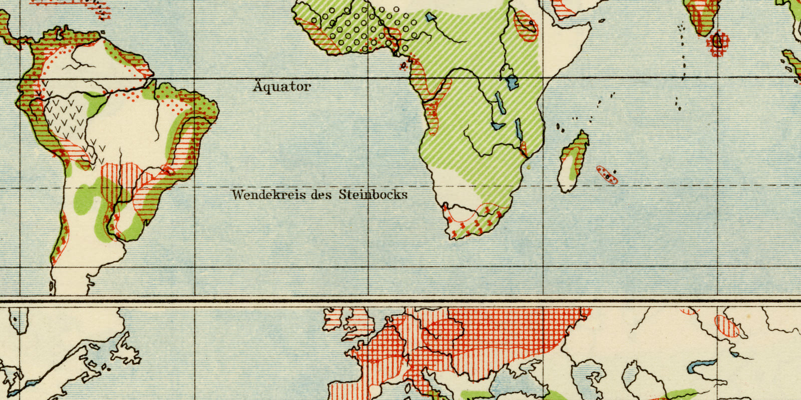 Erde Landbauzonen ca 1927 historische Karte Lithographie