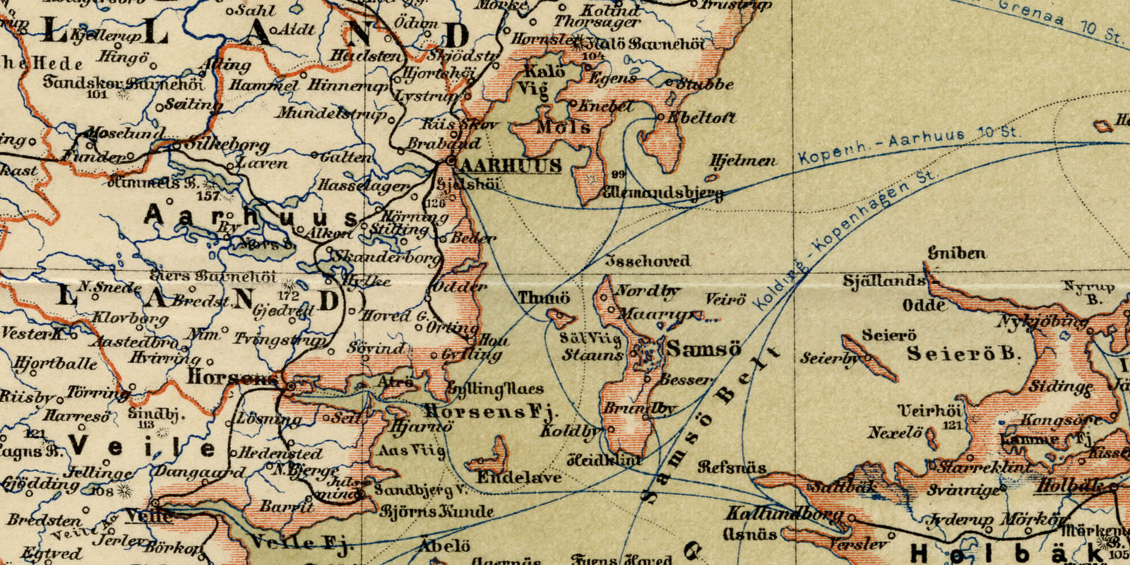 Dänemark historische Karte ca 1888 Lithographie