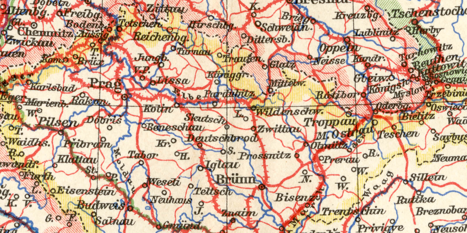 Verkehrskarte von Mitteleuropa historische Landkarte Lithographie ca 1906