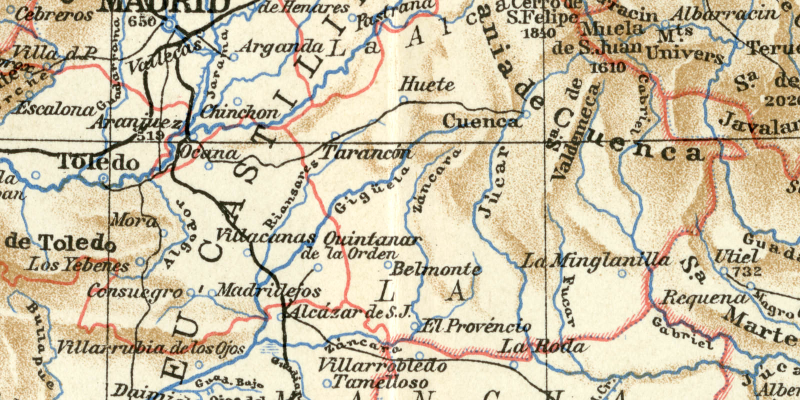 Spanien und Portugal historische Landkarte Lithographie ca 1905