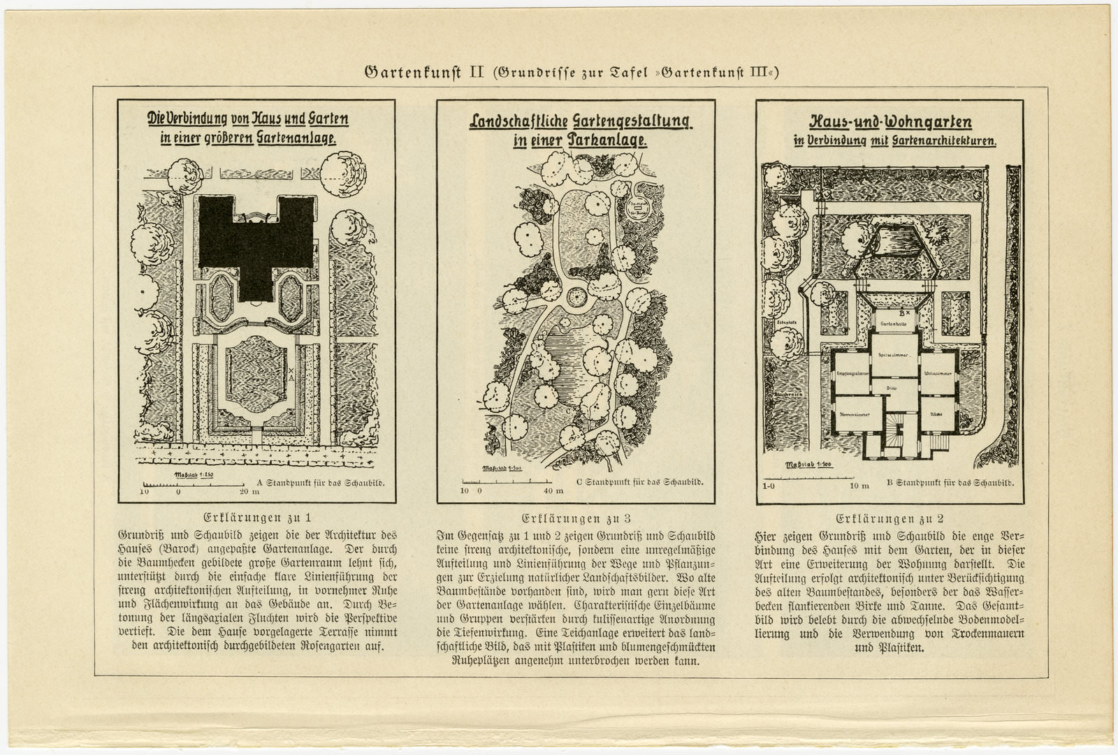 Gartenkunst I - II ca 1926 historische Bildtafel Holzstich
