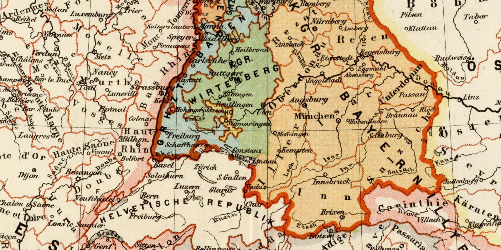 Mitteleuropa beim Beginn der Freiheitskriege 1813 ca 1894 historische Karte Lithographie