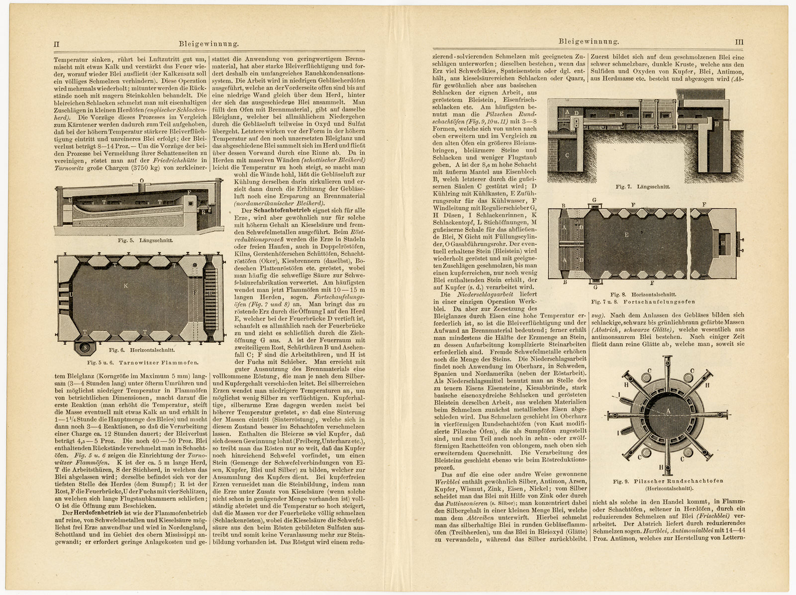 Bleigewinnung ca 1893 historische Bildtafel Holzstich