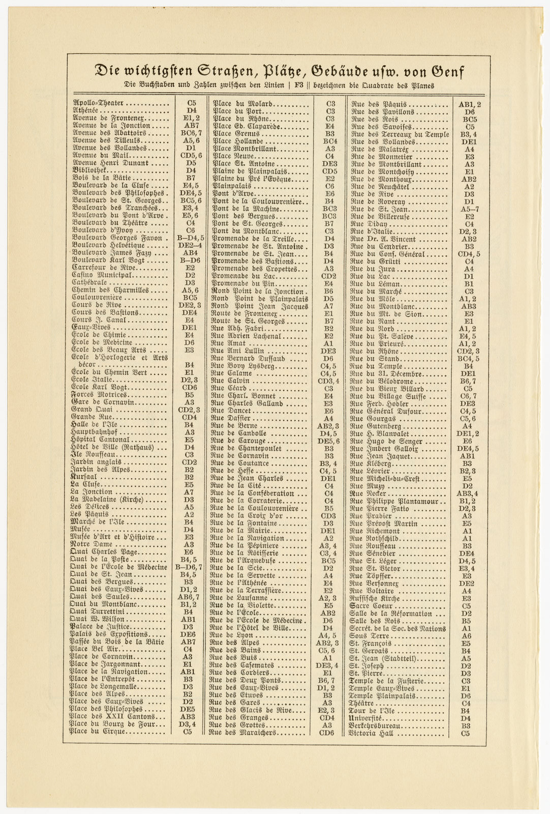 Genf ca 1933 historische Karte Lithographie