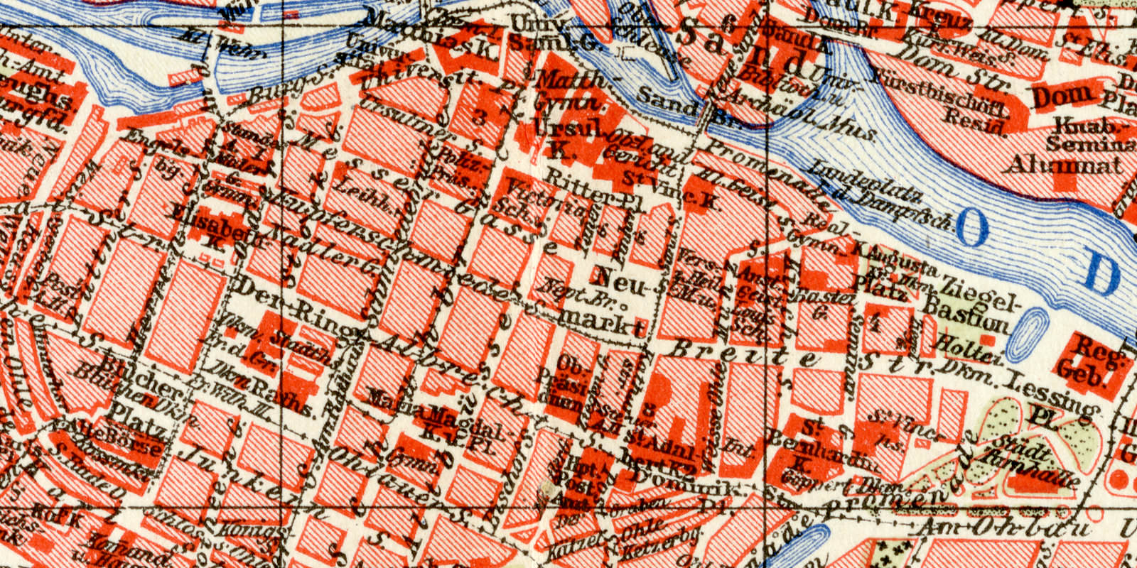 Breslau historischer Stadtplan Karte Lithographie ca 1904