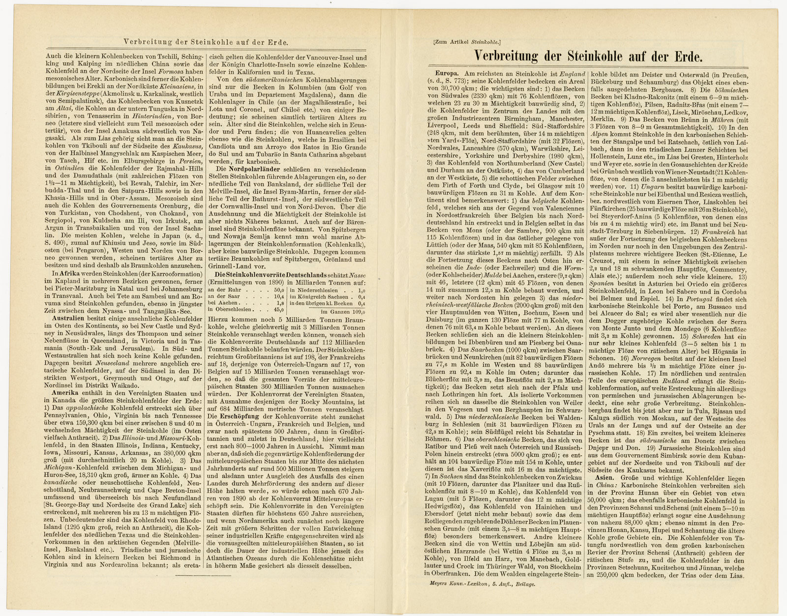 Verbreitung der Steinkohle auf der Erde ca 1897 historische Karte Lithographie