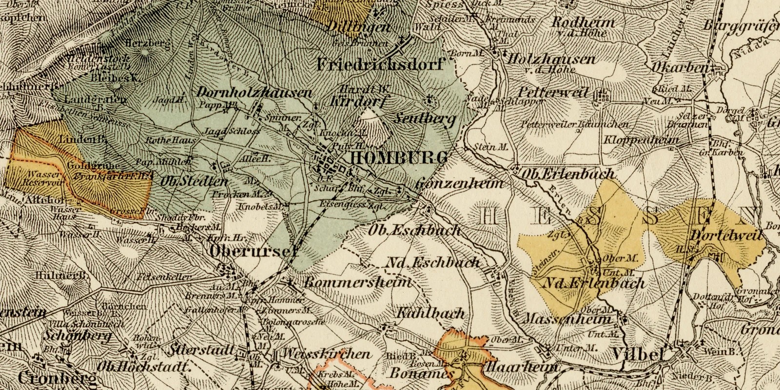 Frankfurt a.M. ca 1884 historische Karte Lithographie