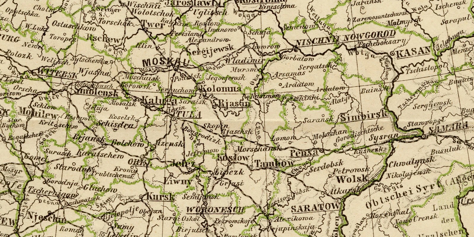 Europäisches Rußland ca 1886 historische Karte Lithographie