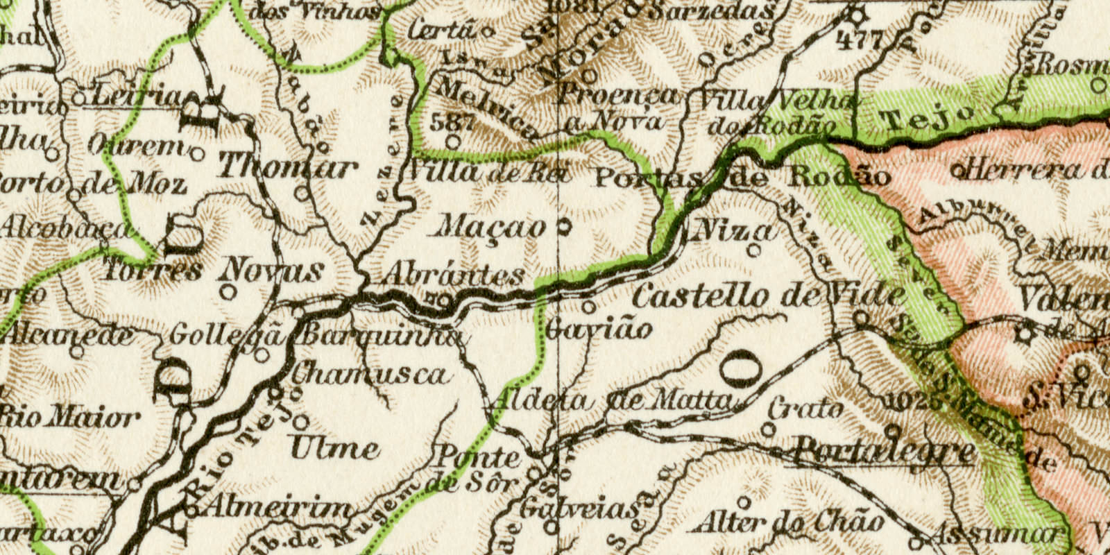 Portugal historische Landkarte Lithographie ca 1895