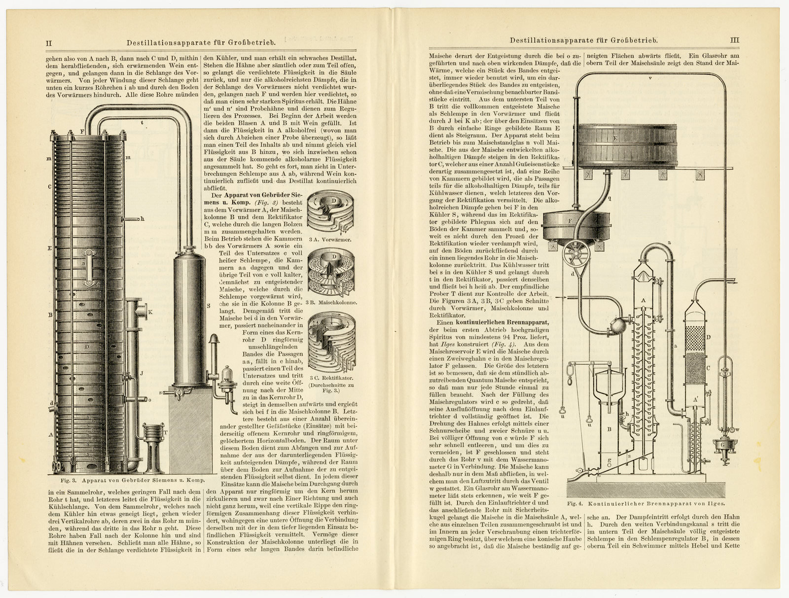 Destillationsapparate für Großbetriebe ca 1894 historische Bildtafel Holzstich