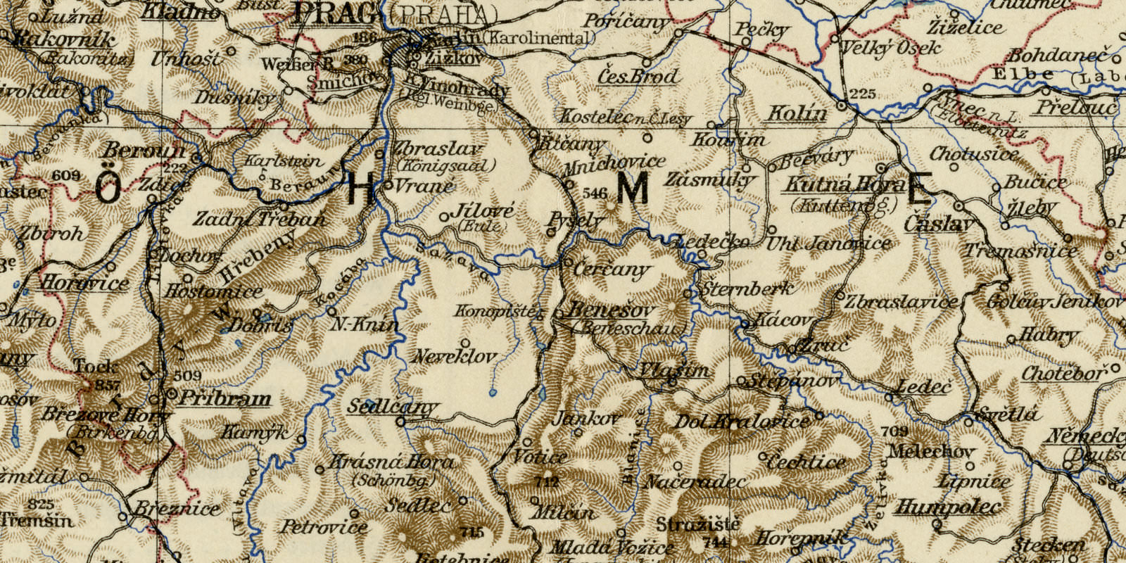 Böhmen ca 1925 historische Karte Lithographie