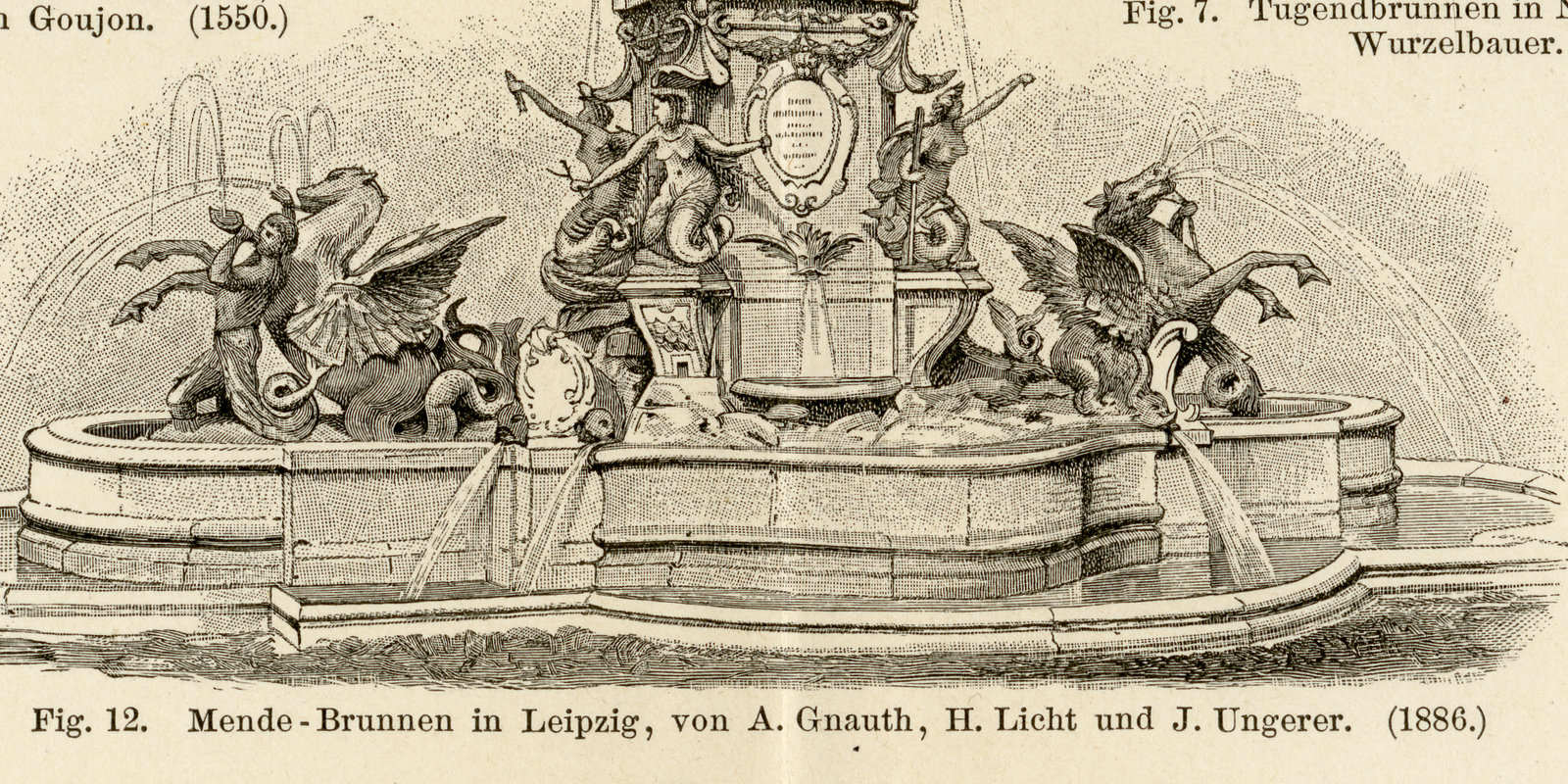 Brunnen ca 1893 historische Bildtafel Holzstich