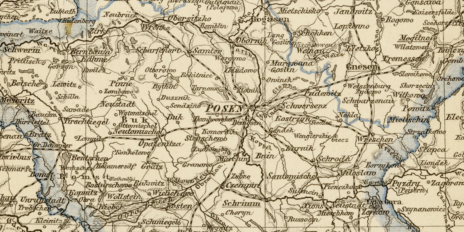 Provinz Posen ca 1886 historische Karte Lithographie