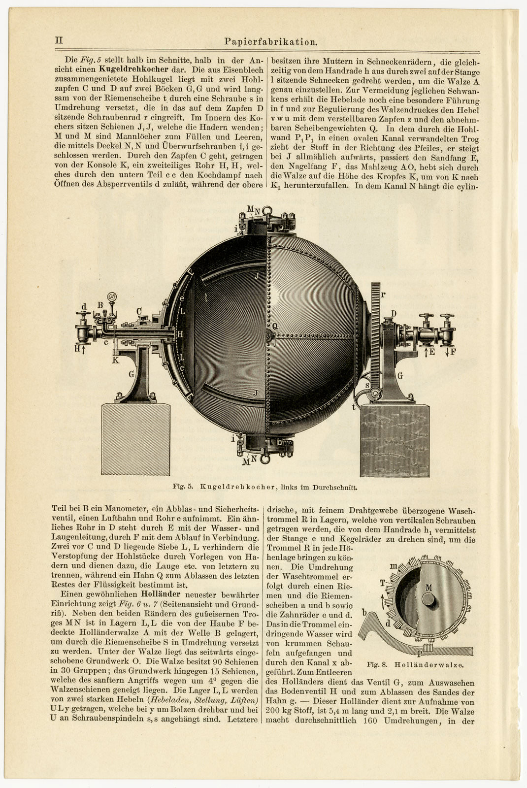 Papierfabrikation I - II ca 1896 historische Bildtafel Holzstich