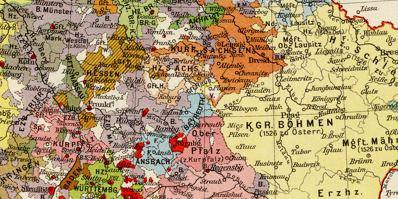Deutschland zur Zeit der Reformation ca 1929 historische Karte Lithographie