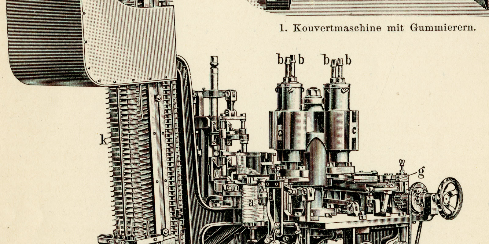 Kouvertmaschinen ca 1901 historische Bildtafel Holzstich