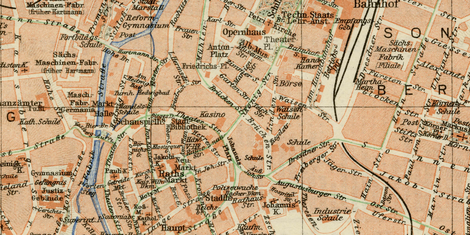 Chemnitz ca 1925 historische Karte Lithographie