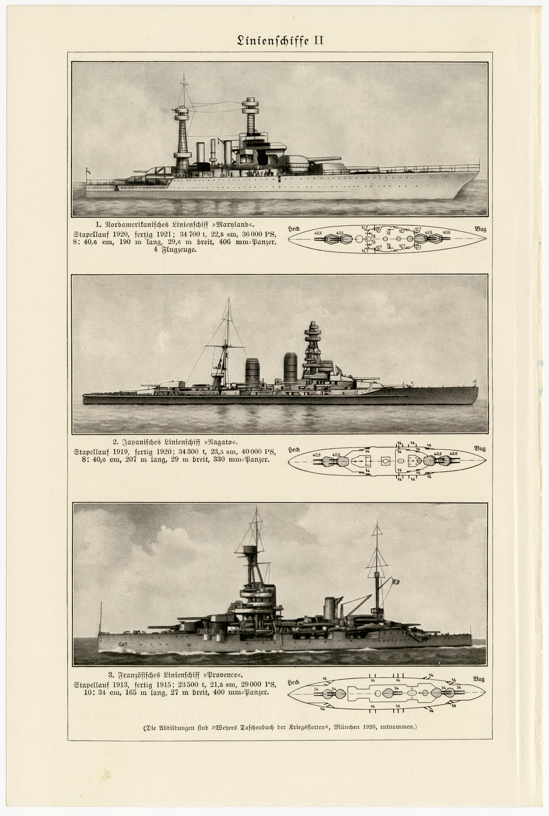Linienschiffe I - II ca 1927 historische Bildtafel Autotypie
