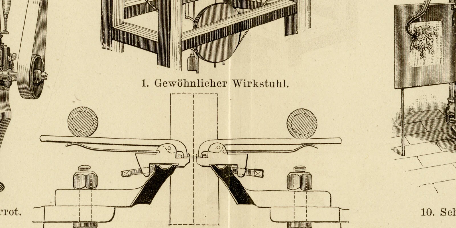 Stick- Strick- und Wirkmaschinen ca 1886 historische Grafik Holzstich