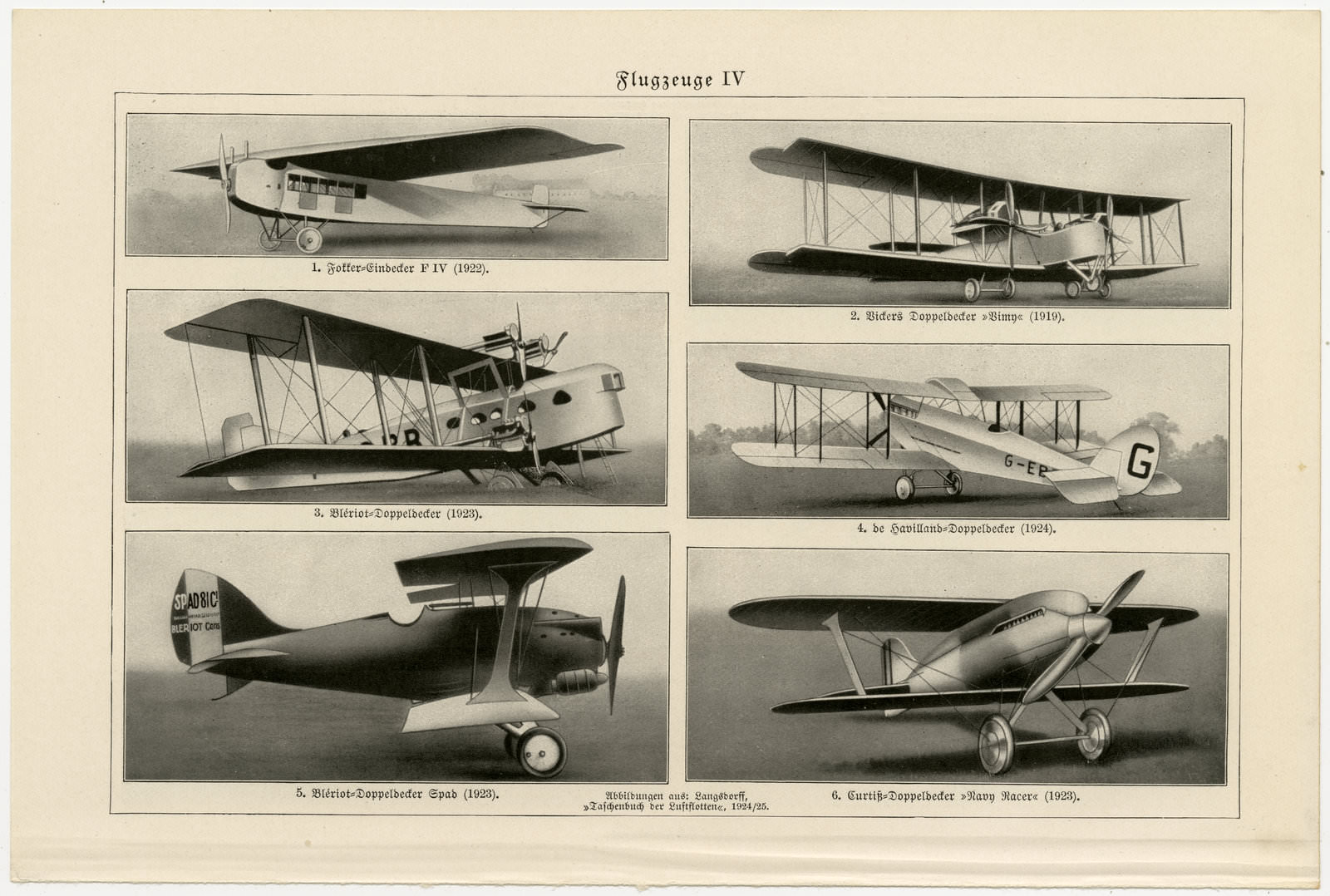 Flugzeuge III - IV ca 1926 historische Bildtafel Autotypie