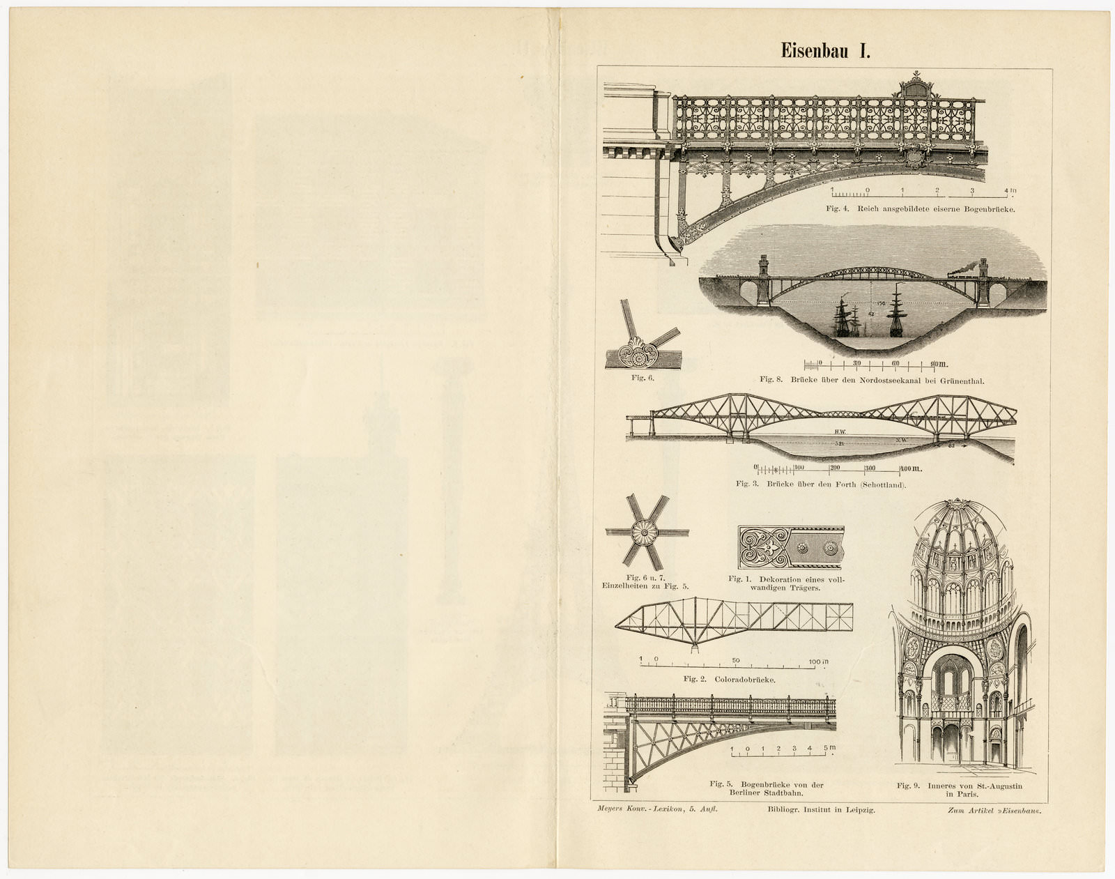 Eisenbau I - II ca 1893 historische Bildtafel Holzstich