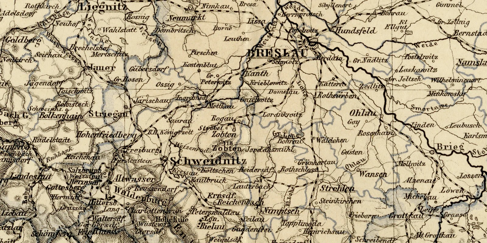 Preußische Provinz Schlesien ca 1886 historische Karte Lithographie