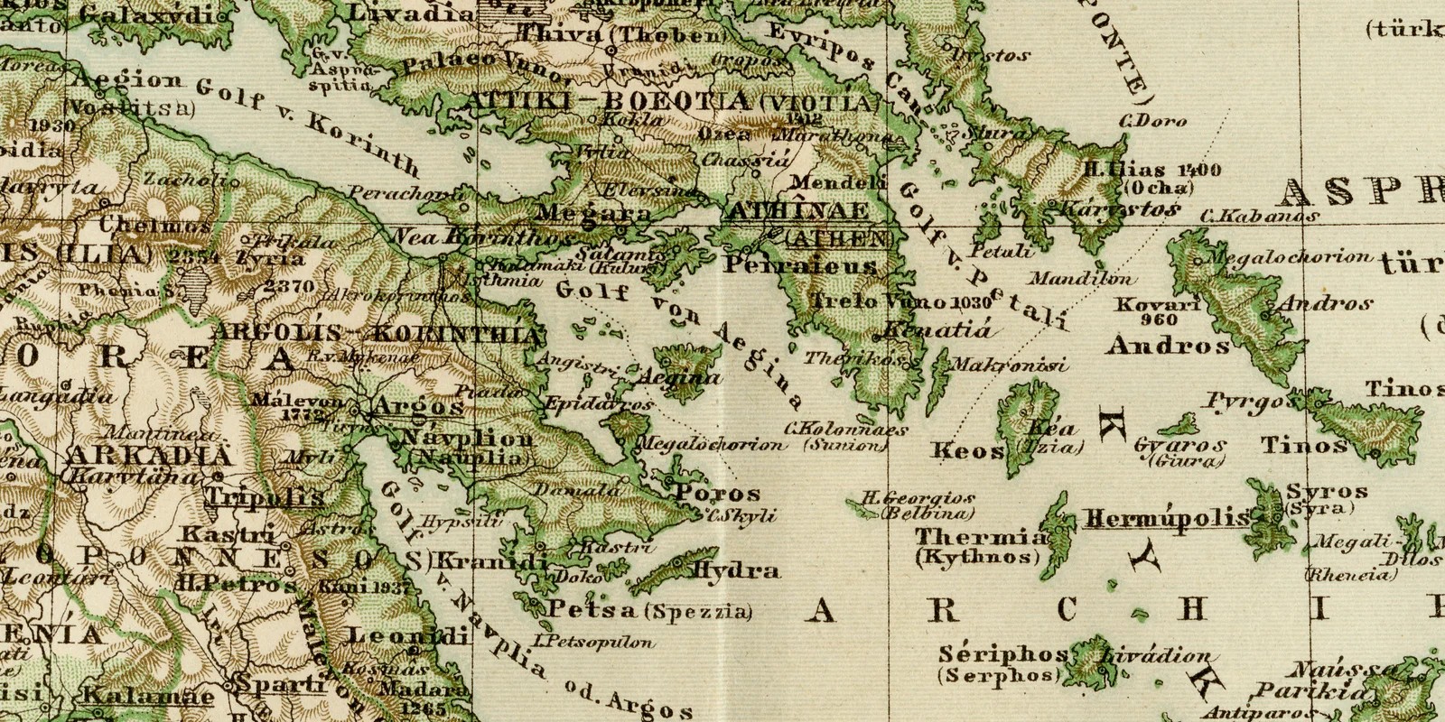 Griechenland ca 1884 historische Karte Lithographie