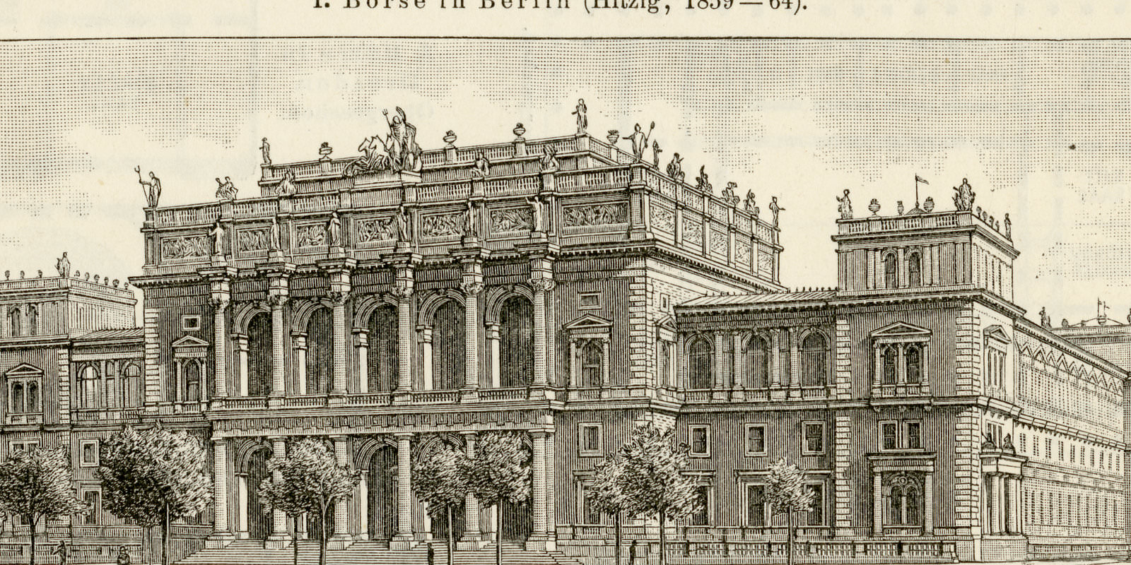 Börsengebäude I - II ca 1901 historische Bildtafel Holzstich