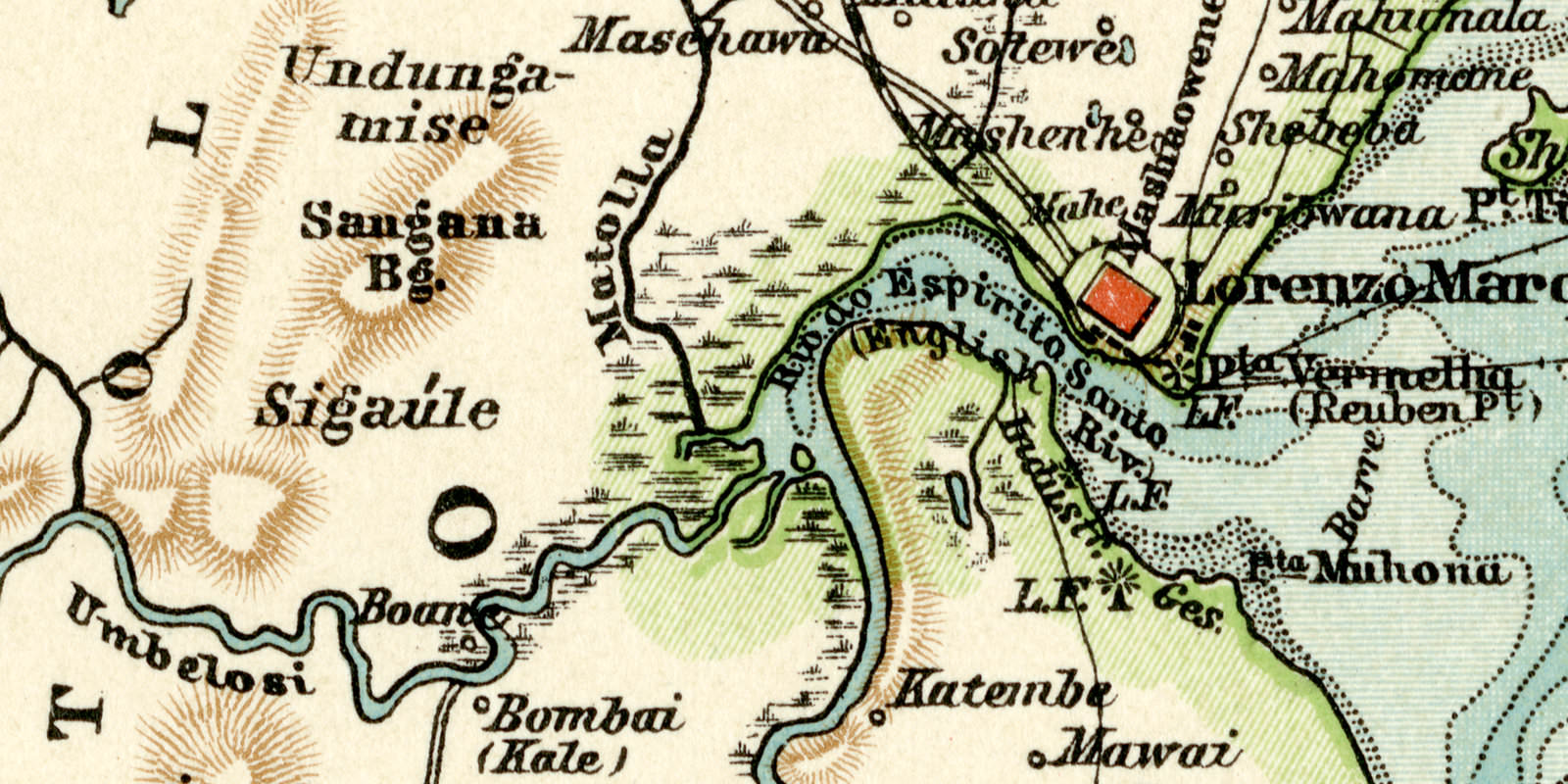 Delagoabai und Umgebung historische Landkarte Lithographie ca 1909