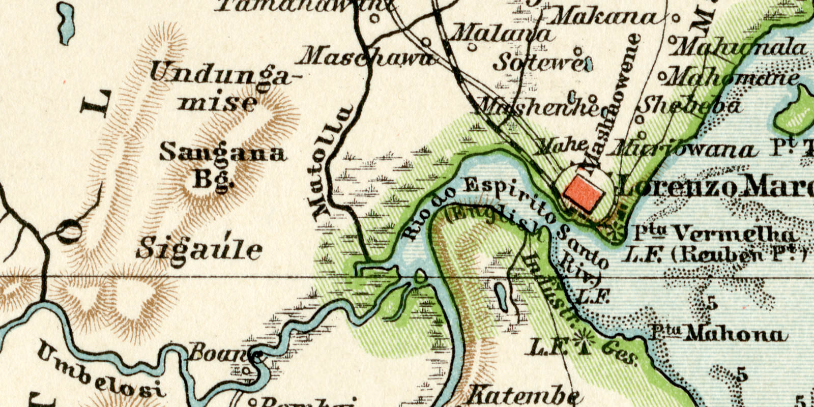 Delagoabai und Umgebung historische Landkarte Lithographie ca 1905