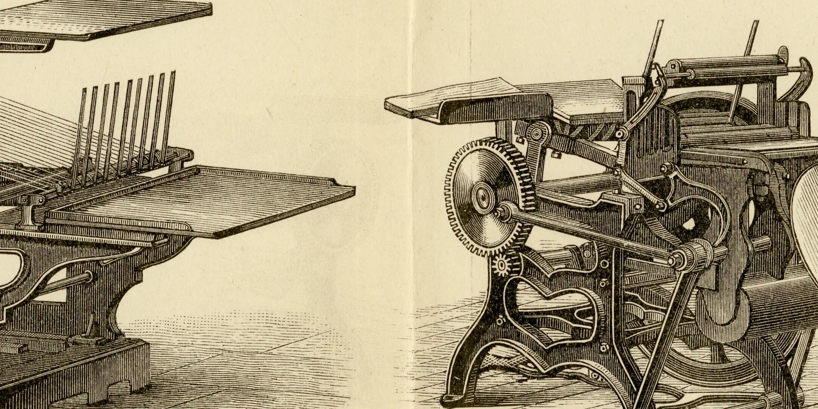 Schnellpressen ca 1886 historische Grafik Holzstich